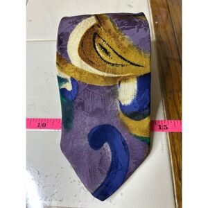 AZIA Collection Men's Abstract Art Silk Necktie Purple Gold Blue Green